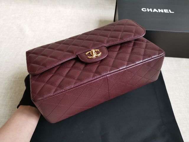 CC handmade grained calfskin large flap bag HA58600 bordeaux