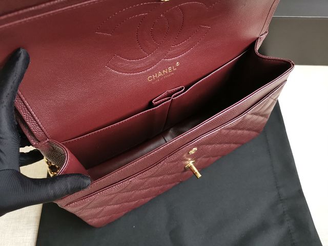 CC handmade grained calfskin large flap bag HA58600 bordeaux