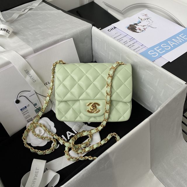 CC original lambskin nano flap bag A35200 light green