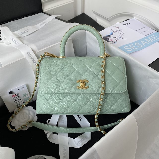 CC original grained calfskin small coco handle bag A92990-2 green