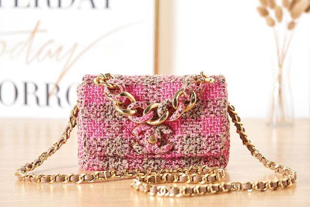 2023 CC original tweed small flap bag AS3611 pink