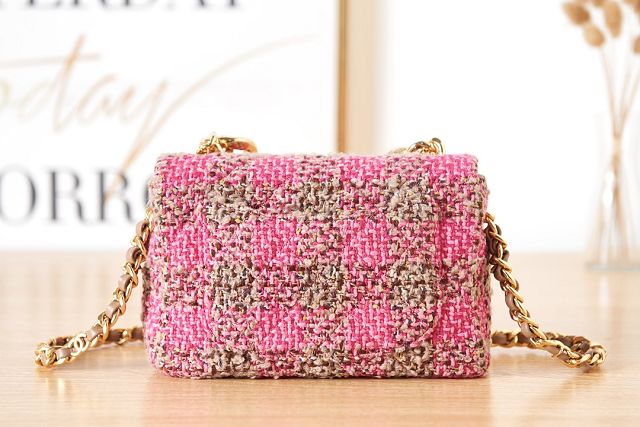 2023 CC original tweed small flap bag AS3611 pink