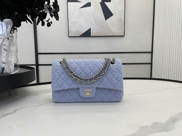 CC original tweed medium flap bag A01112 light blue