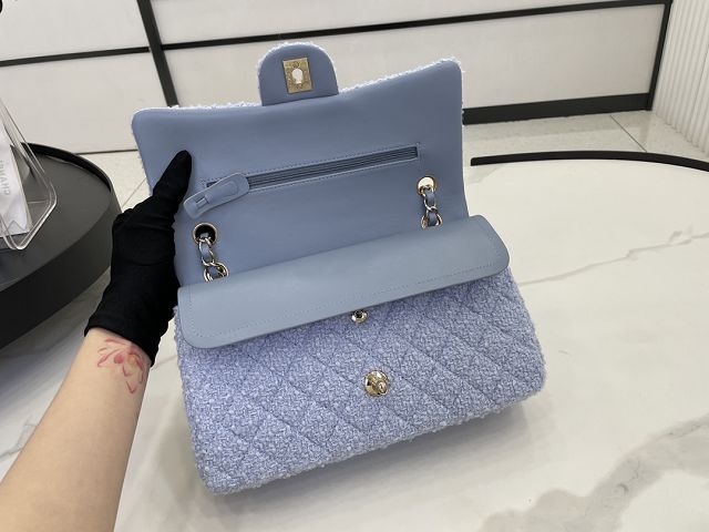 CC original tweed medium flap bag A01112 light blue