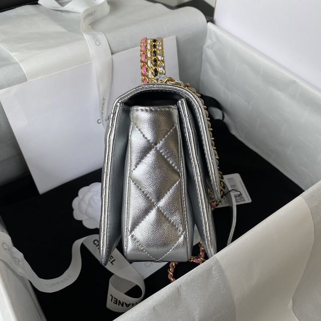 2023 CC original lambskin mini flap bag AS3886 silver