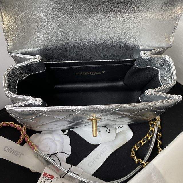 2023 CC original lambskin mini flap bag AS3886 silver