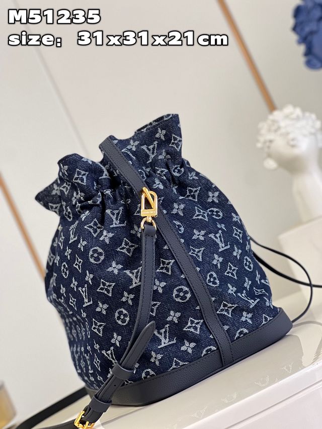 2023 Louis vuitton original denim bucket bag M51235 blue