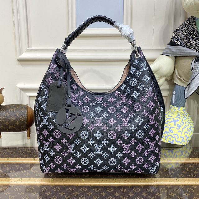 Louis vuitton original mahina leather carmel hobo bag M21299 black