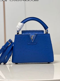 Louis vuitton original ostrich calfskin capucines mini handbag M93483 blue