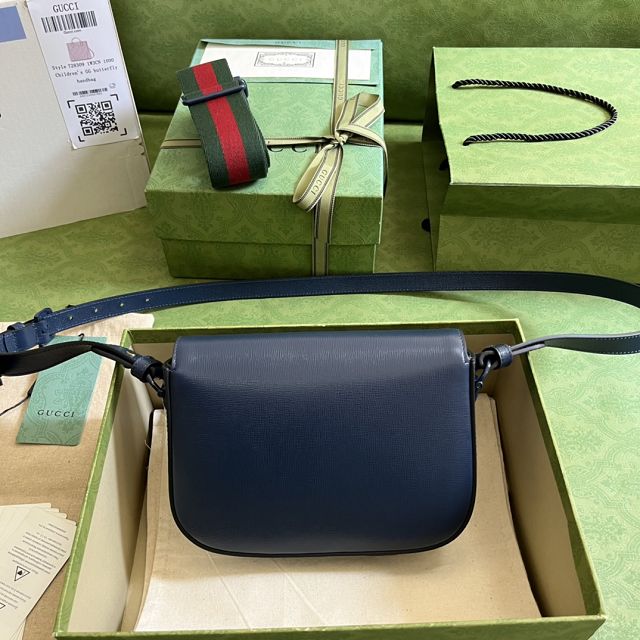 2023 GG original calfskin horsebit 1955 small shoulder bag 726226 blue