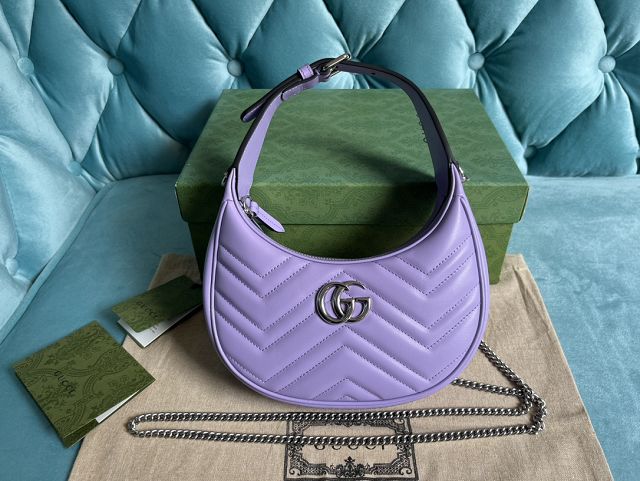 2023 GG original calfskin marmont half-moon-shaped mini bag 699514 purple