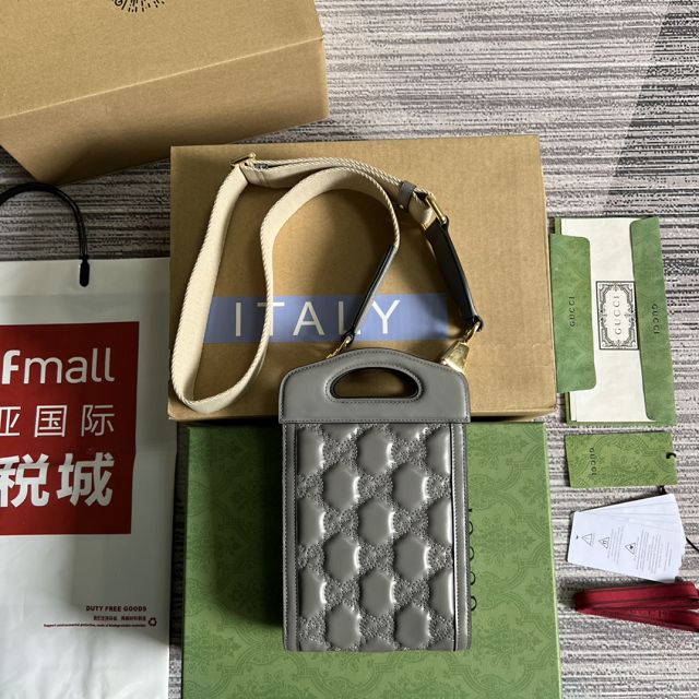 GG original matelasse leather top handle mini bag 723776 grey