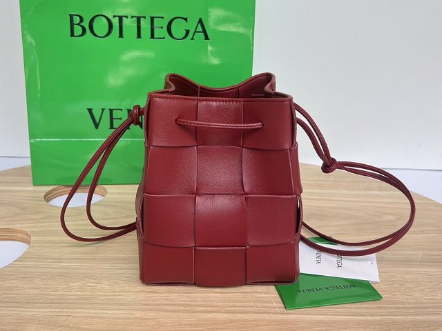 BV original lambskin cassette bucket bag 680218 dark red