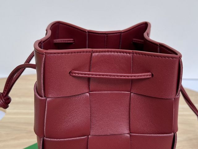 BV original lambskin cassette bucket bag 680218 dark red