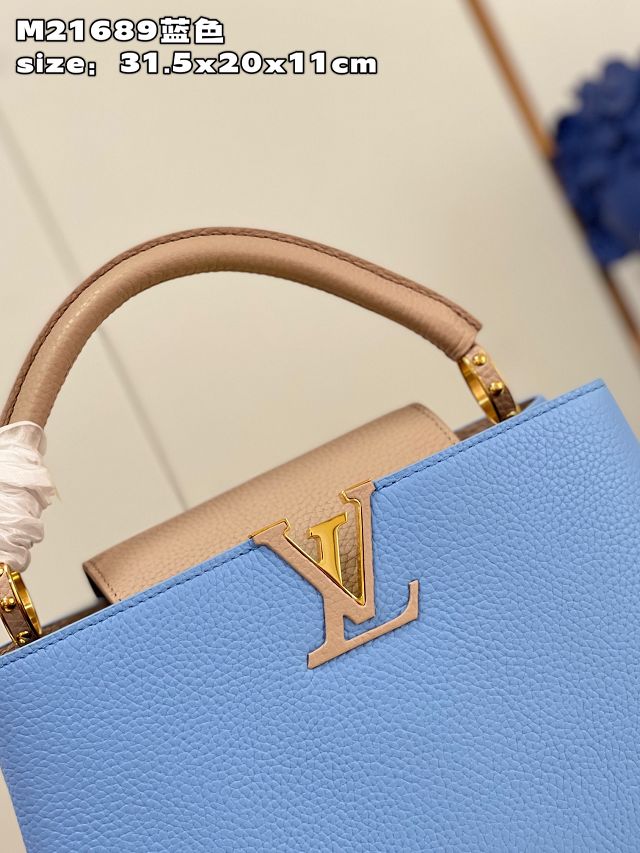 Louis vuitton original calfskin capucines mm handbag M59516 blue