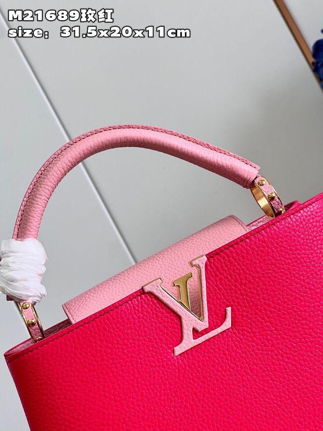 Louis vuitton original calfskin capucines mm handbag M59516 rose red