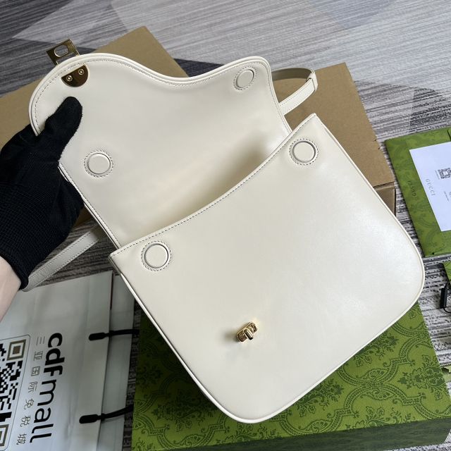 2023 GG original calfskin equestrian inspired shoulder bag 740988 white
