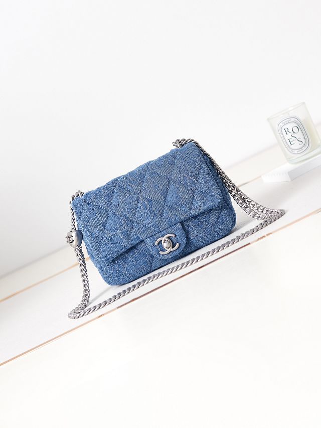 CC original denim small flap bag AS3829 blue