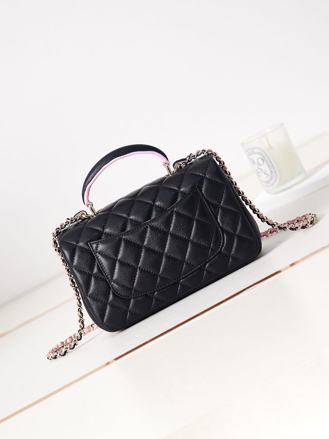 CC original lambskin top handle flap bag AS2431 black&pink