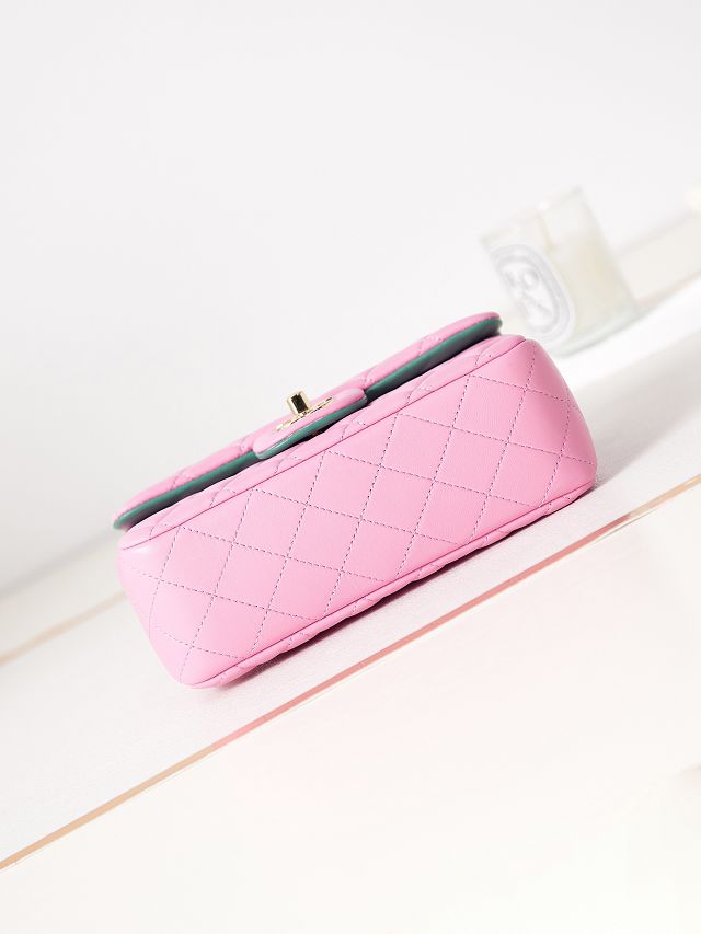 2023 CC original lambskin top handle flap bag AS2431 pink&green