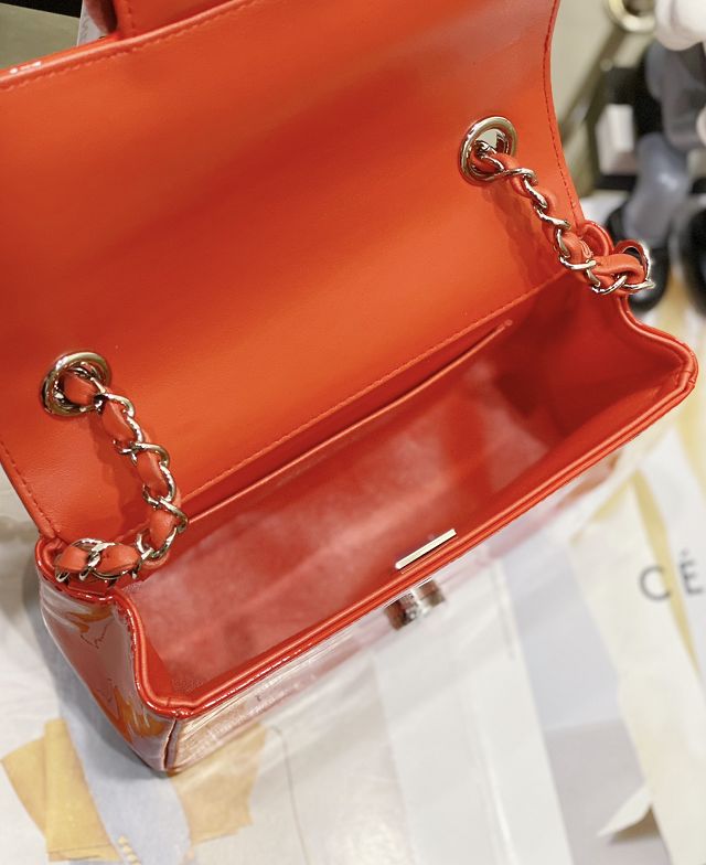 CC original patent calfskin mini flap bag A99857 red