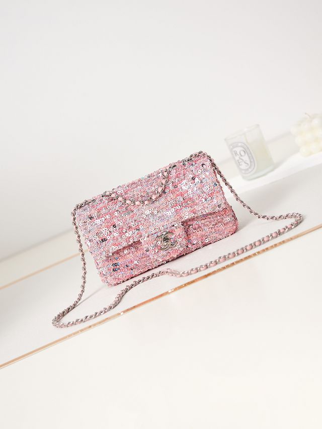 CC original sequins medium flap bag AS3965 pink