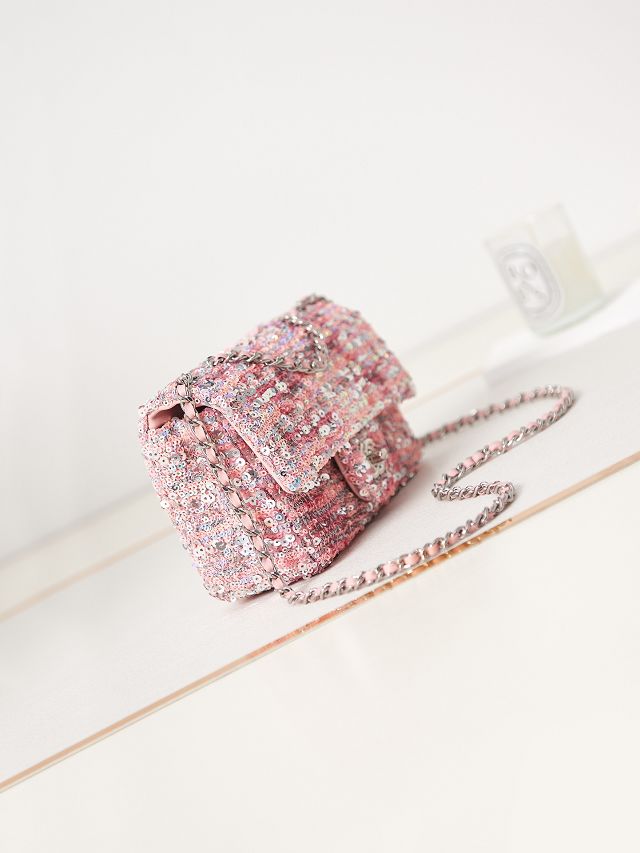 CC original sequins medium flap bag AS3965 pink