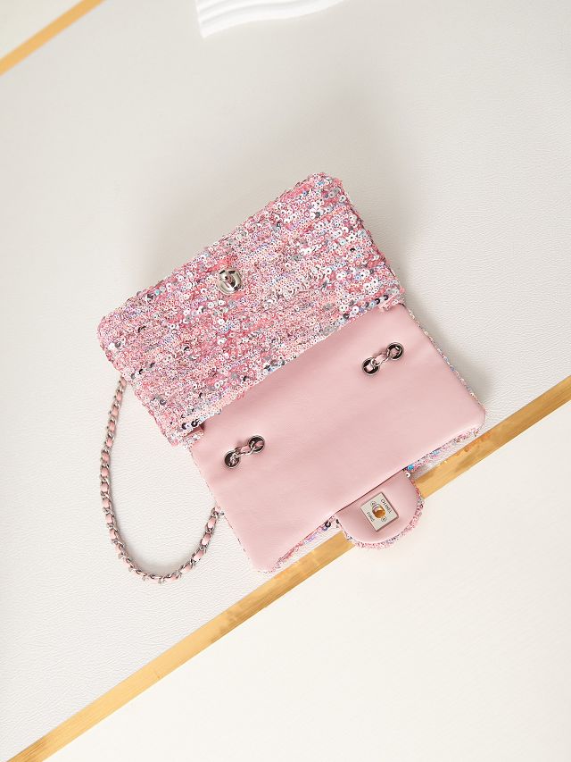 CC original sequins medium flap bag AS3965 pink