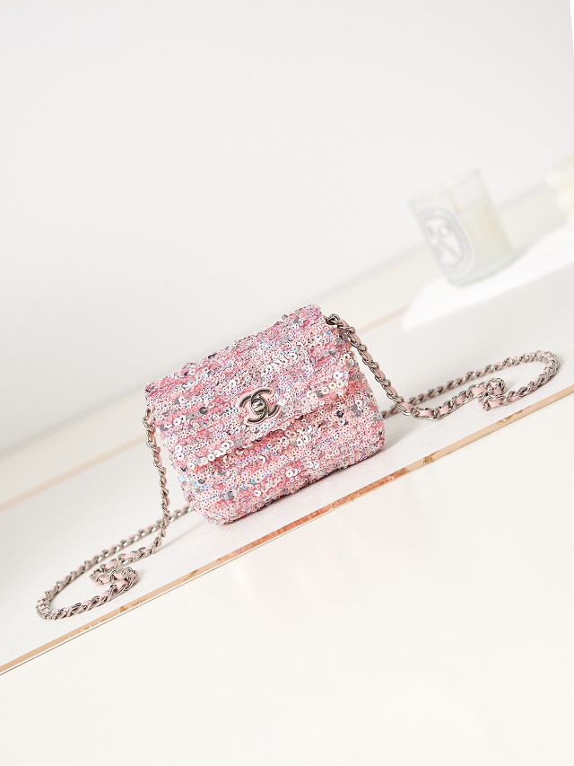 CC original sequins mini flap bag AS3268 pink