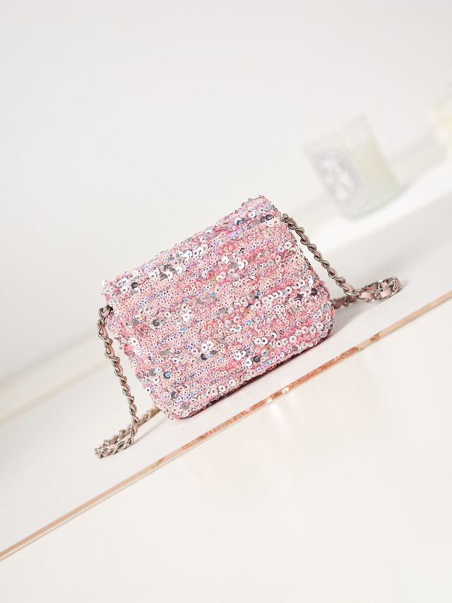 CC original sequins mini flap bag AS3268 pink