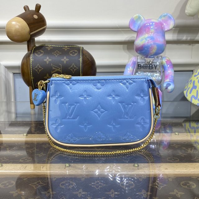 Louis vuitton original patent calfskin mini pochette M81940 blue