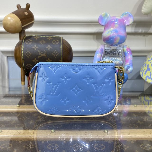 Louis vuitton original patent calfskin mini pochette M81940 blue