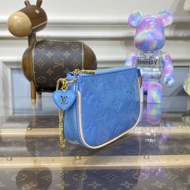 Louis vuitton original patent calfskin mini pochette M81940 blue