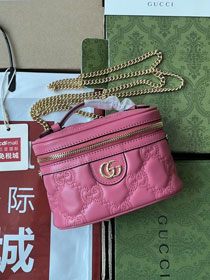 GG original matelasse leather top handle mini bag 723770 rose red