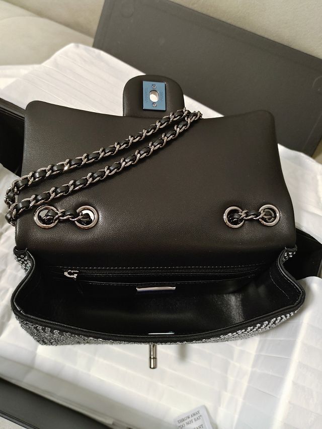 2023 CC original sequins mini flap bag AS3965 black