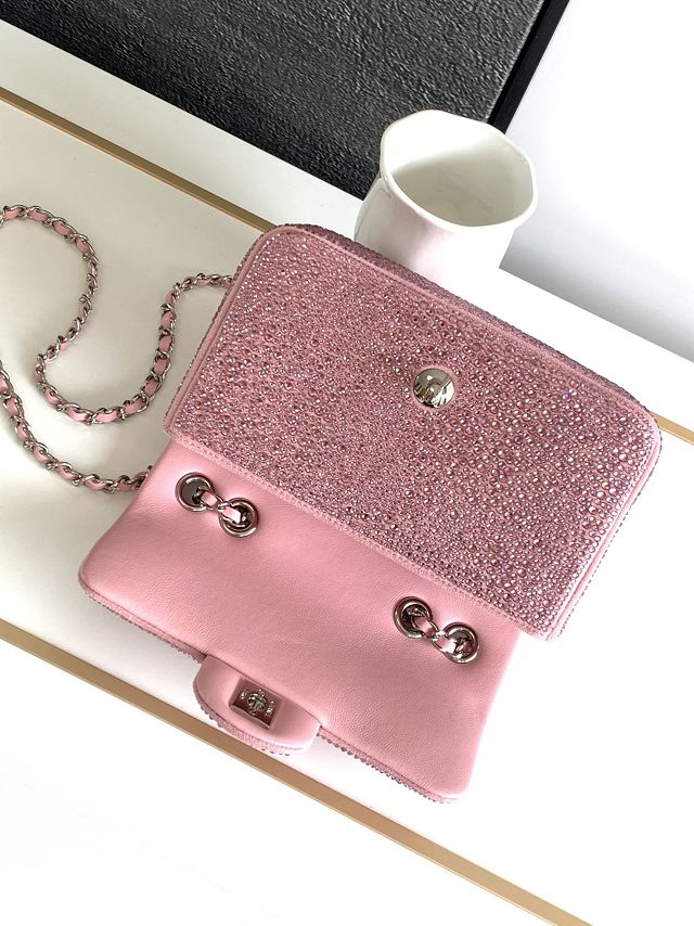 2023 CC original sequins mini flap bag AS3966 pink