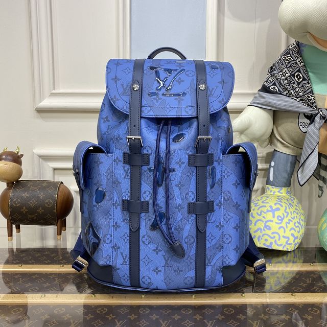 Louis vuitton original monogram canvas christopher backpack mm M22636 blue