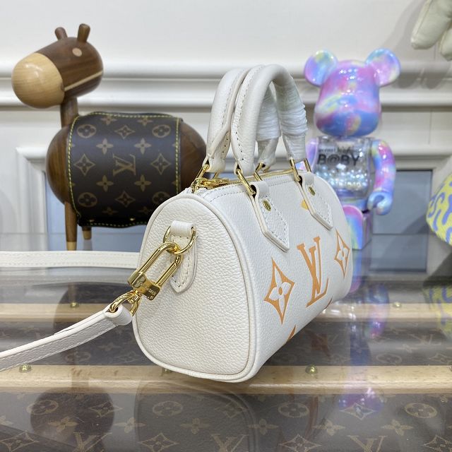 2023 Louis vuitton original calfskin nano speedy M81625 white&apricot