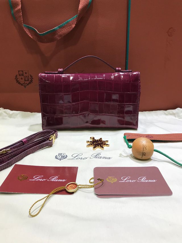 Loro Piana original crocodile leather extra pocket pouch FAN4199 burgundy