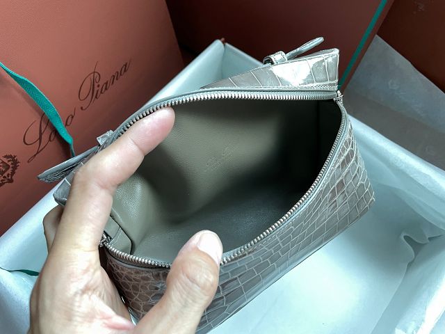 Loro Piana original crocodile leather extra pocket pouch FAN4199 grey