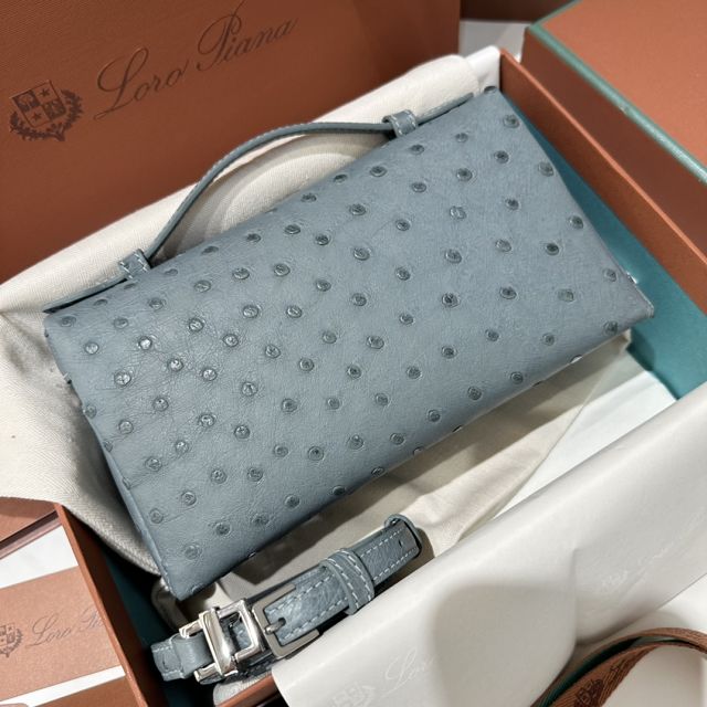 Loro Piana original ostrich leather extra pocket pouch FAN4199 light blue