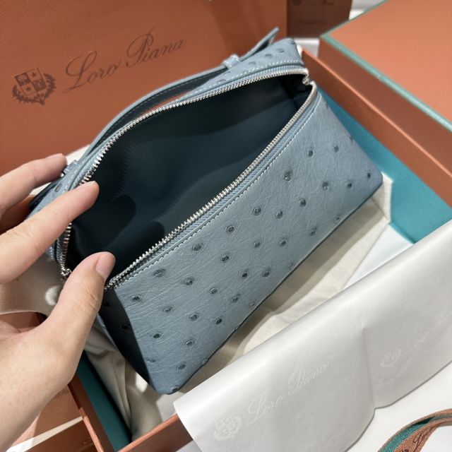 Loro Piana original ostrich leather extra pocket pouch FAN4199 light blue