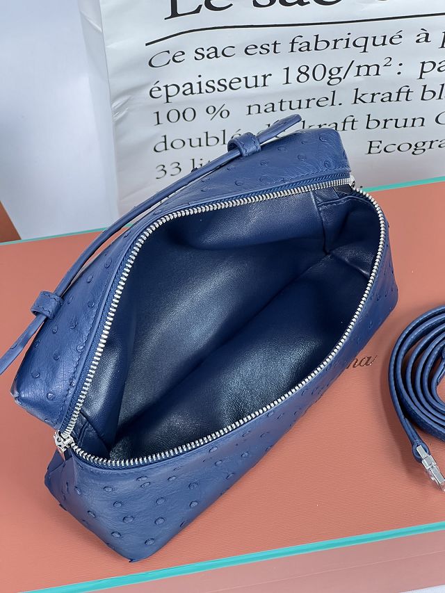 Loro Piana original ostrich leather extra pocket pouch FAN4199 navy blue