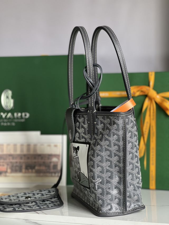 Goyard original calfskin&canvas reversible anjou mini bag GY0084 grey