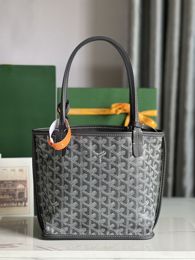 Goyard original calfskin&canvas reversible anjou mini bag GY0084 grey