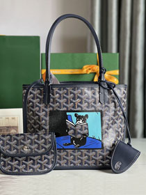 Goyard original calfskin&canvas reversible anjou mini bag GY0084 navy blue
