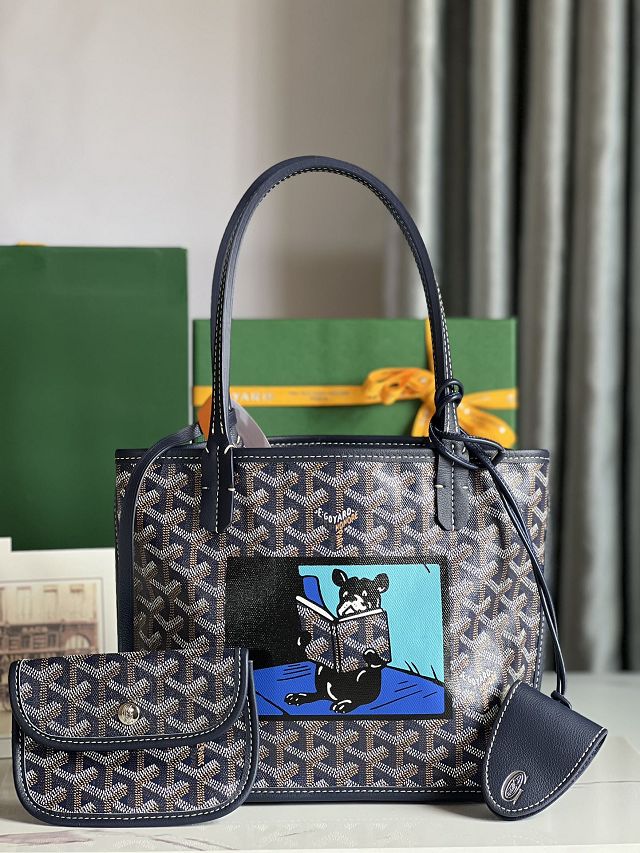 Goyard original calfskin&canvas reversible anjou mini bag GY0084 navy blue