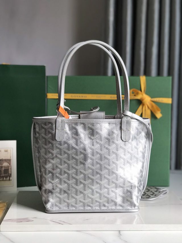 Goyard original calfskin&canvas reversible anjou mini bag GY0086 silver