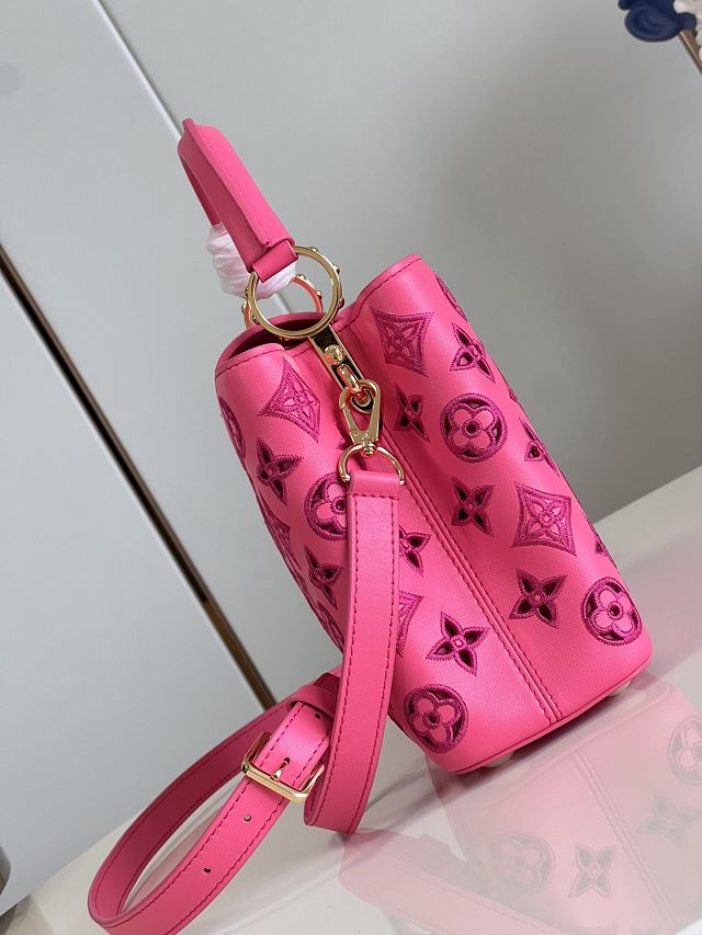 Louis vuitton original calfskin capucines BB handbag M21103 rose red