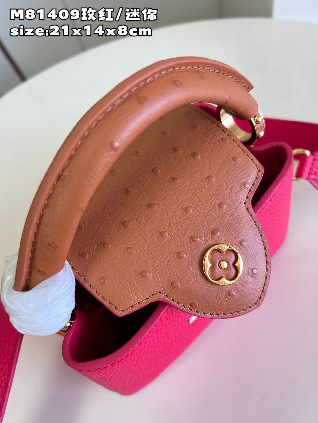 Louis vuitton original calfskin capucines mini handbag M48865 rose red